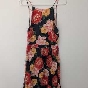Floral Sleeveless Dress - Black and Red